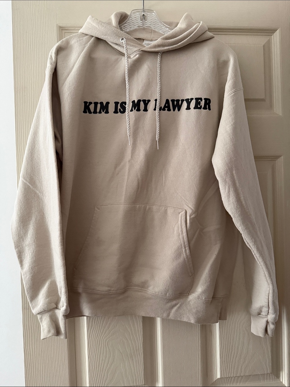 Beige 'Kim Is My Lawyer' Hooded Sweatshirt - Hanes
